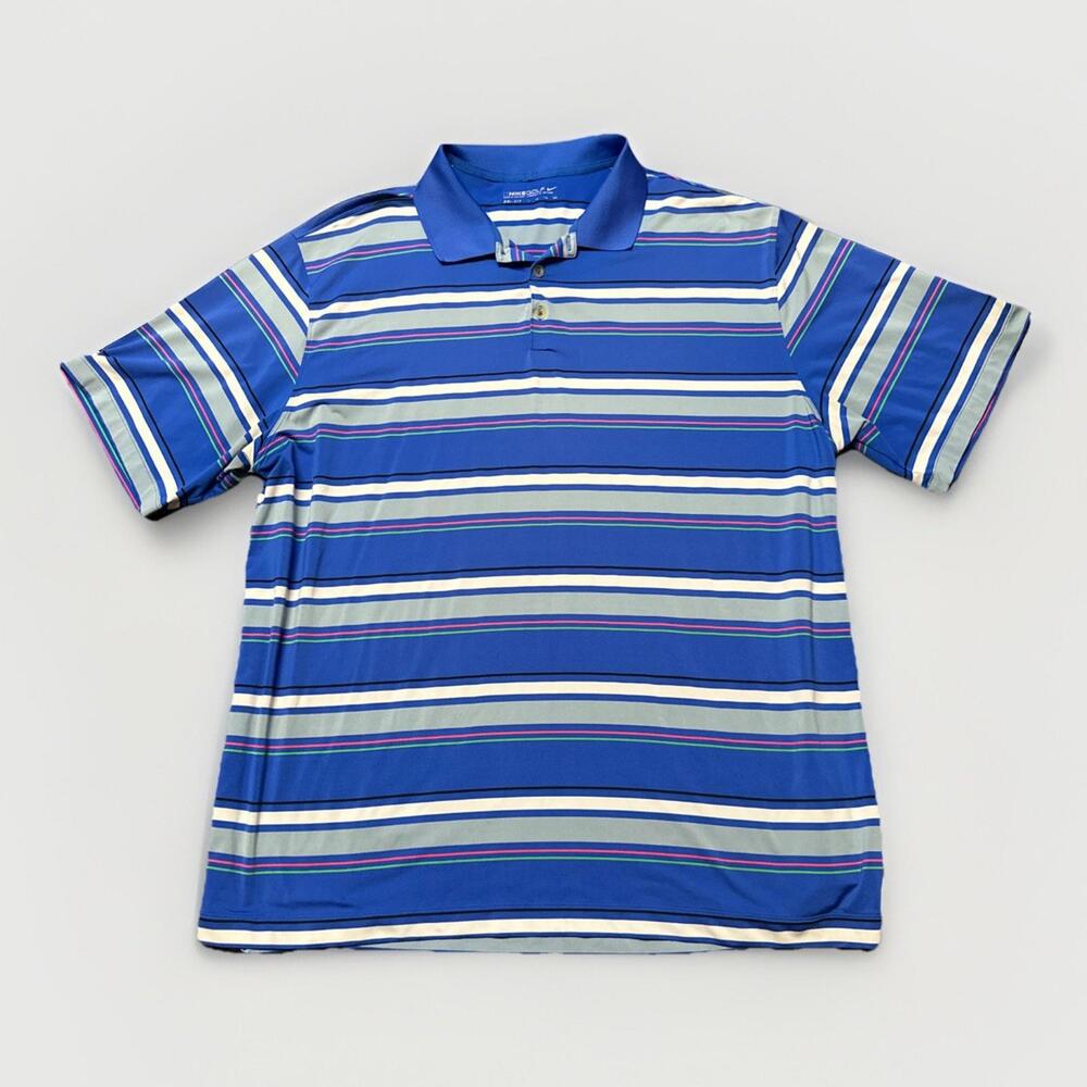 Nike Golf Polo Shirt Men's XXL 2XL Short Sleeve Dri Fit Blue(s) Striped